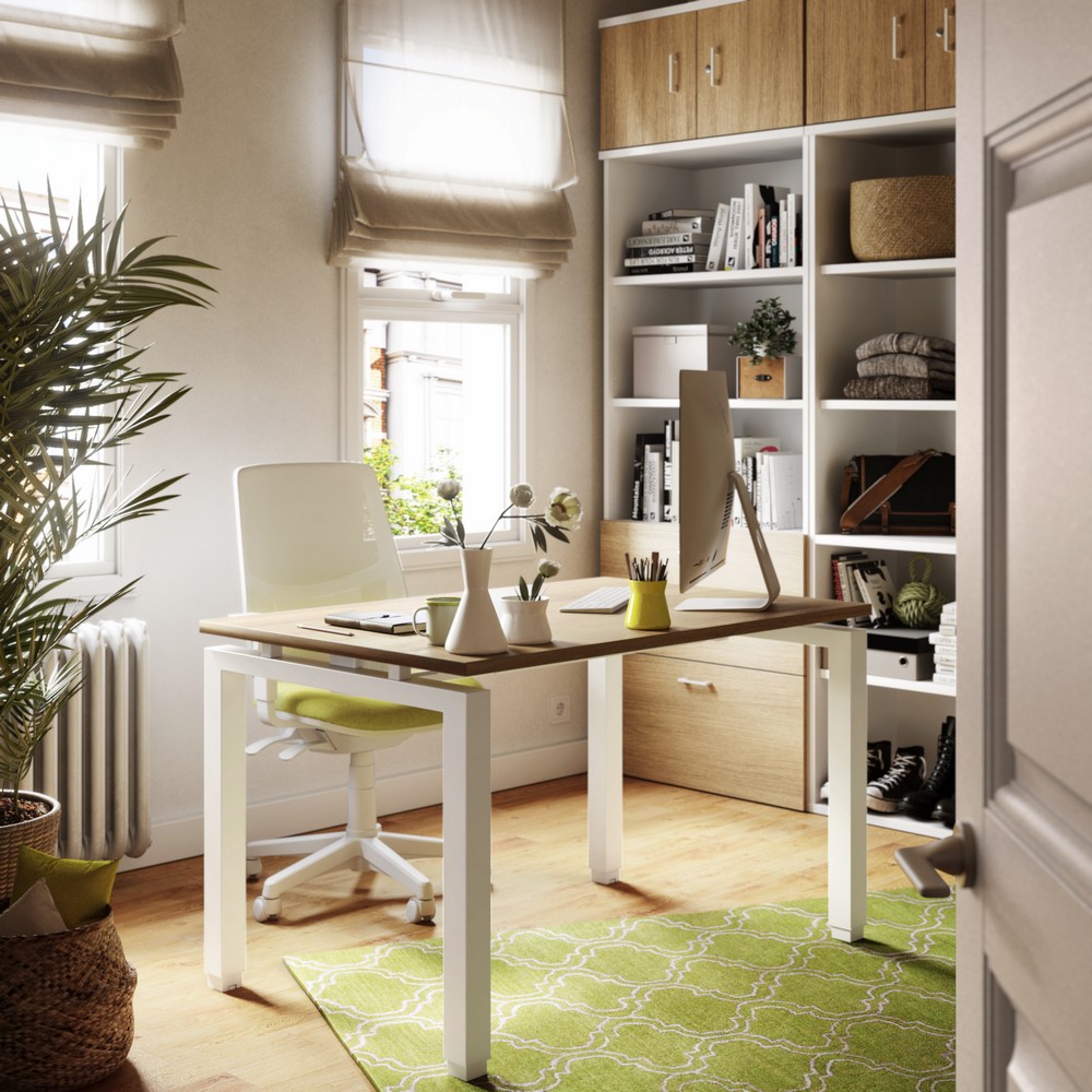 Bureau pieds blancs plateau bois Valence